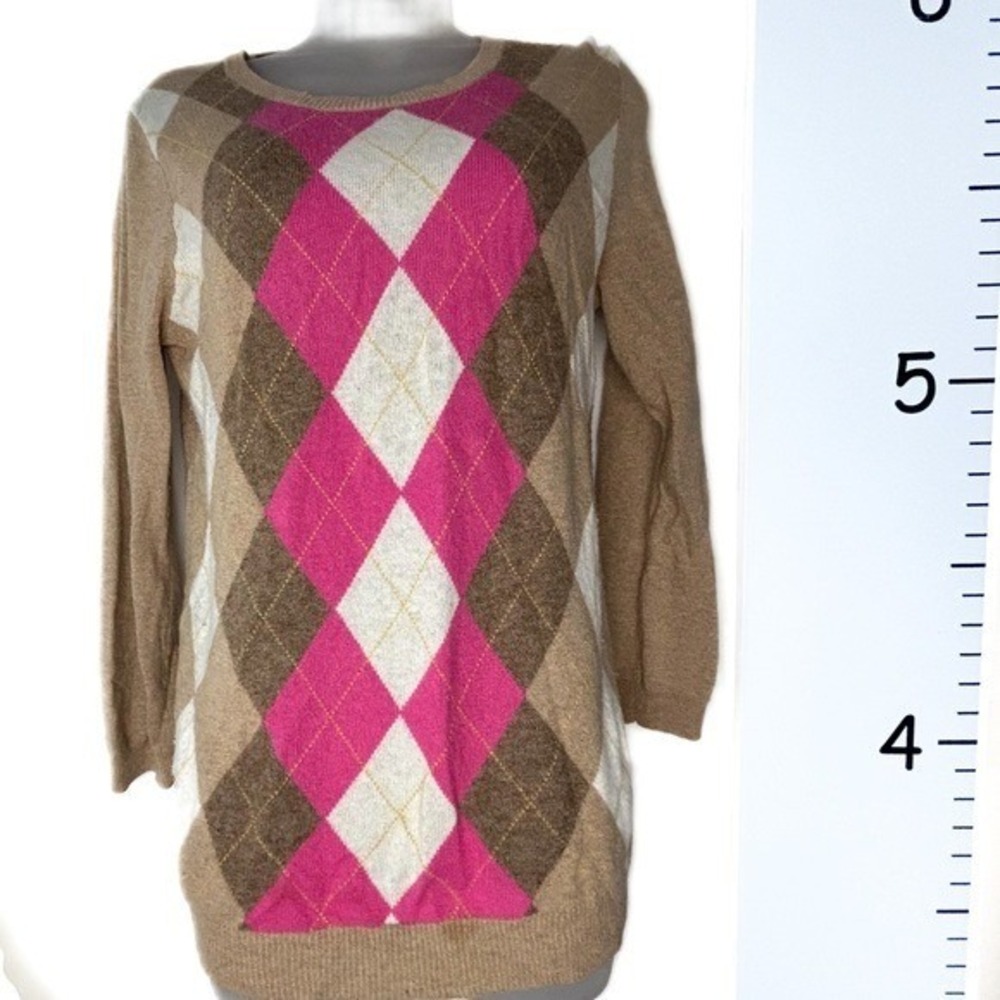 J. Crew Beige & Pink Diamonds Cashmere Sweater‎ Women's Medium